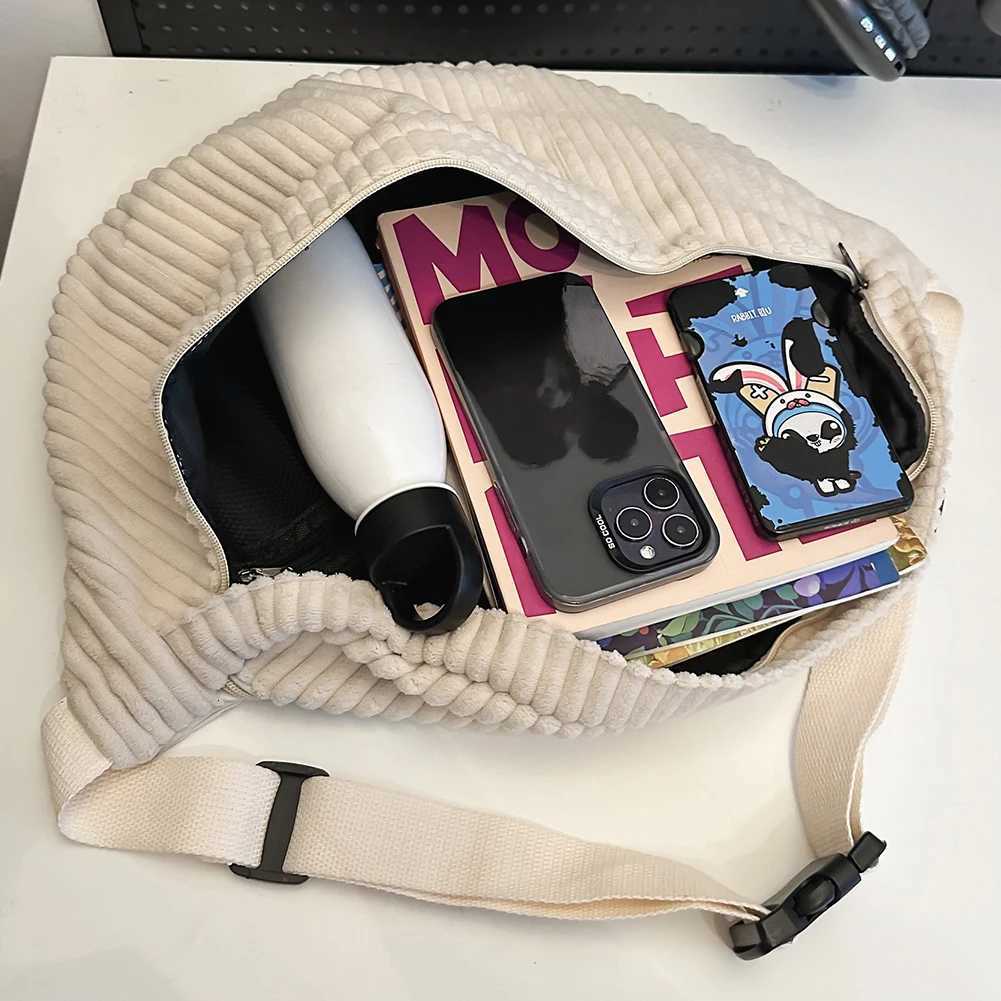 Corduroy Casual Sling Bag Solid Color Fashion Waist Bag Stylish Sports Bag Adjustable Wide Strap Multipockets for Men Women Z250911