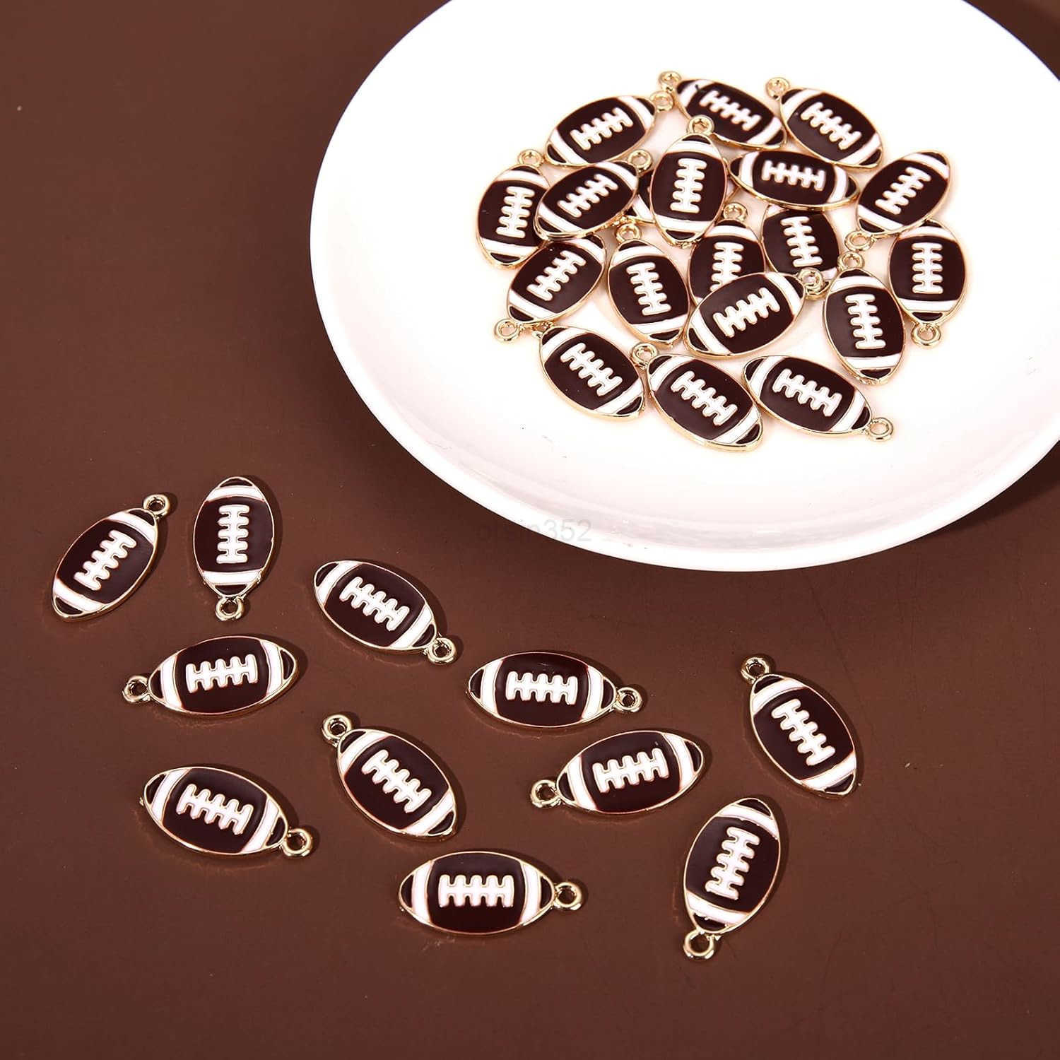 30PCS Football Charms for Jewelry Making Enamel Football Charms for Necklace Earrings Making Red Black White Blue Purple Orange Game Day Football ChaW