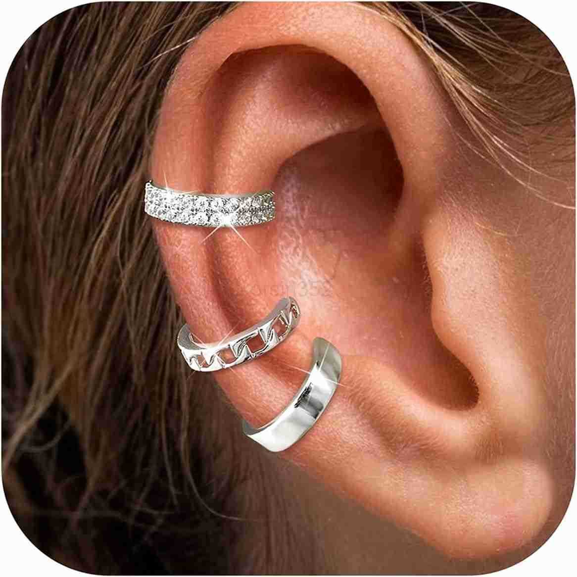 Ear Cuff Earrings for Women 14K Gold Plated Ear Cuffs Non Piercing Clip on Cartilage Earring Trendy Fake Earrings Hypoallergenic Huggie Hoop Clip Cuff