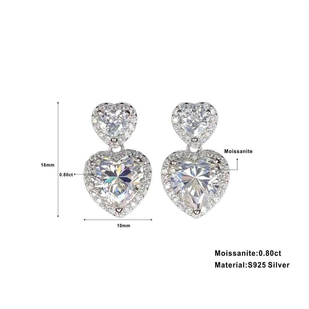 Ilona Sier Pendant Romantic Moissanite Fashionable Jewelry Heart Stud Earrings