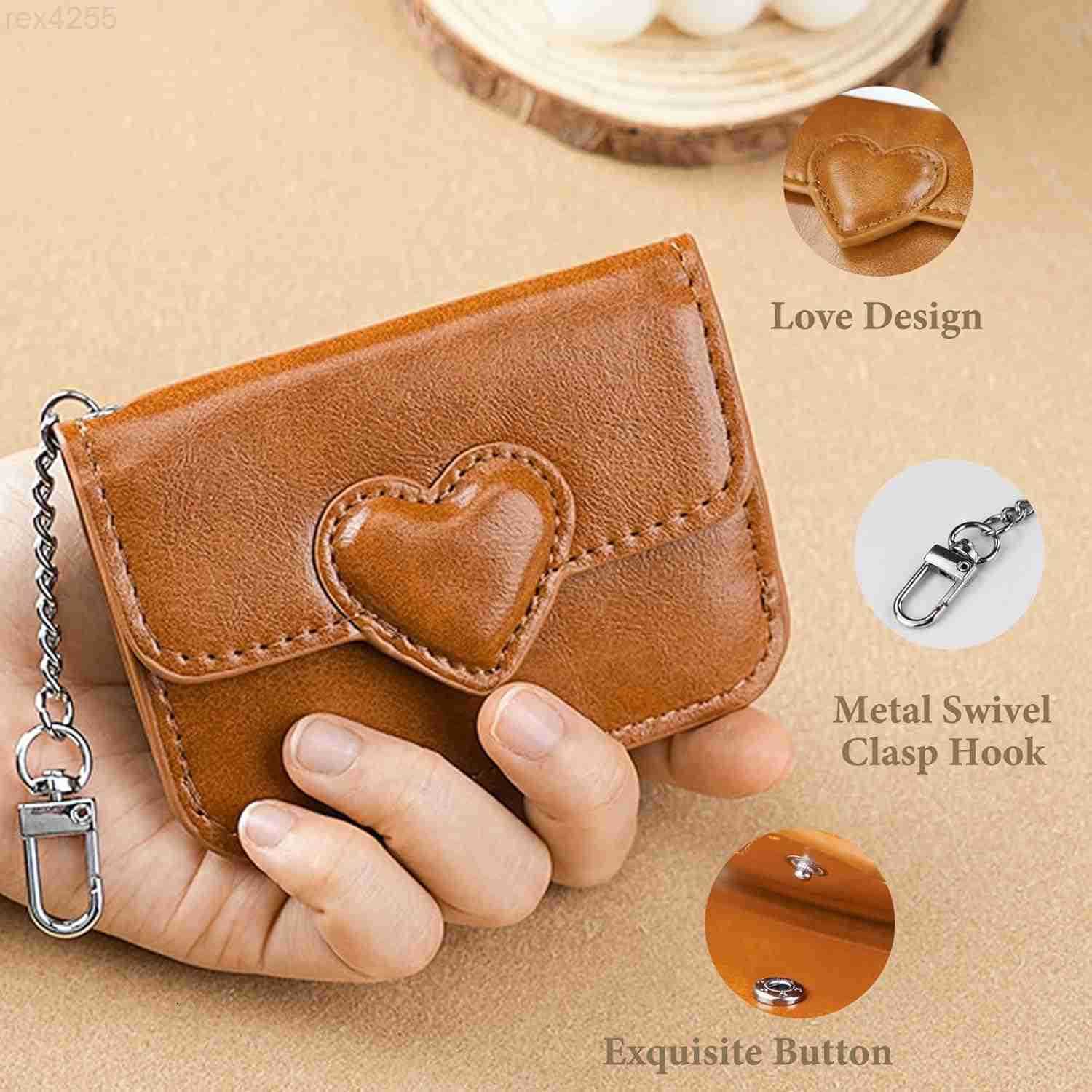 Credit Card Wallet PU Leather Slim Credit Card Holder for Women with Key Chain Fashion Heartshaped Small Card Holder Wallet Coin Change Purse for Shop