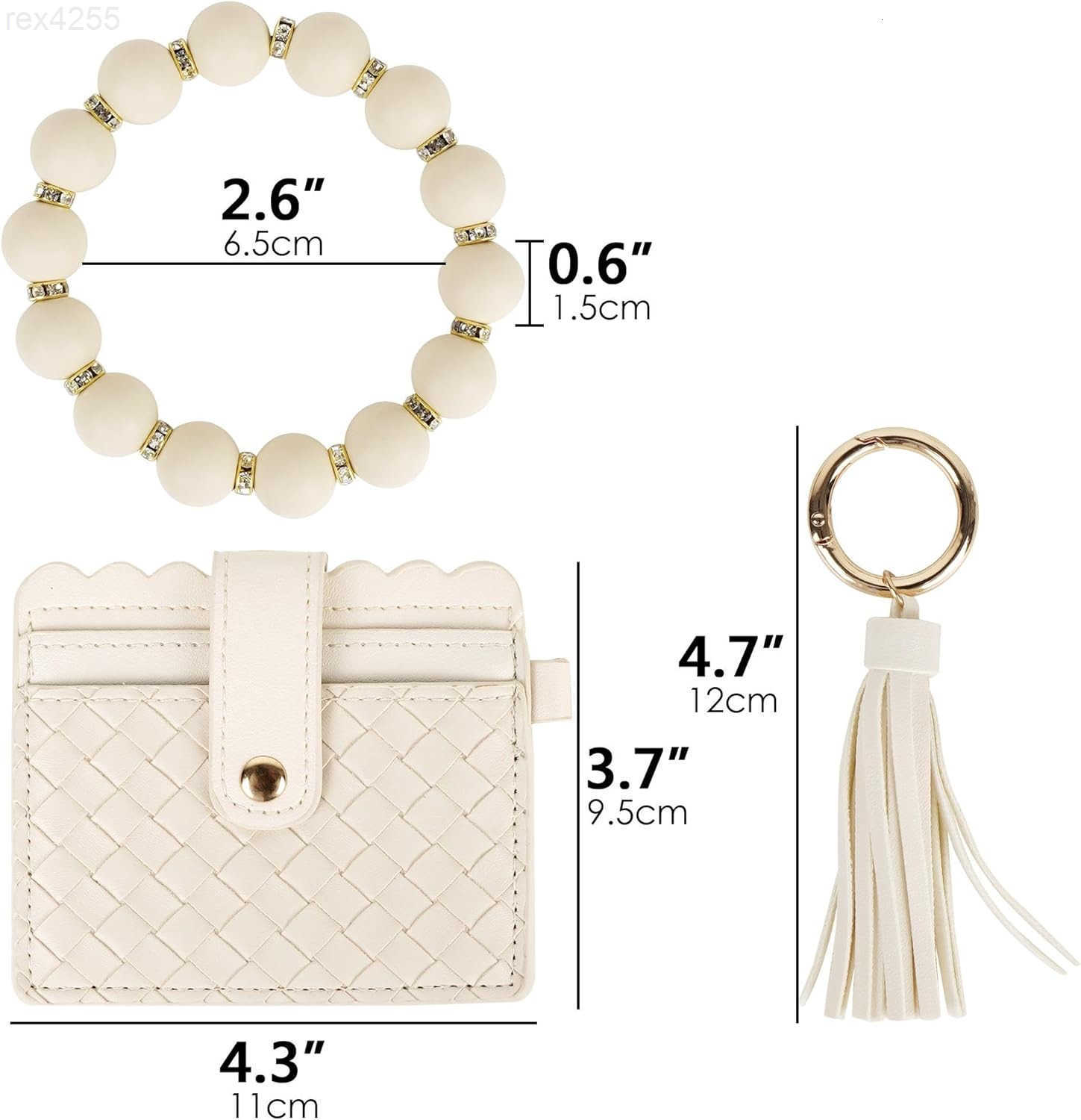 Wristlet Keychain with Wallet for Women Small Beige RFID Blocking Card Holder Keyring Charm with TasselW250911