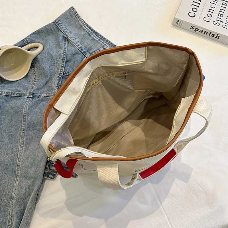 Cartoon Large Capacity Canvas Bag Student Handbag Shoulder Bag Cute Print Tote Bag W250911