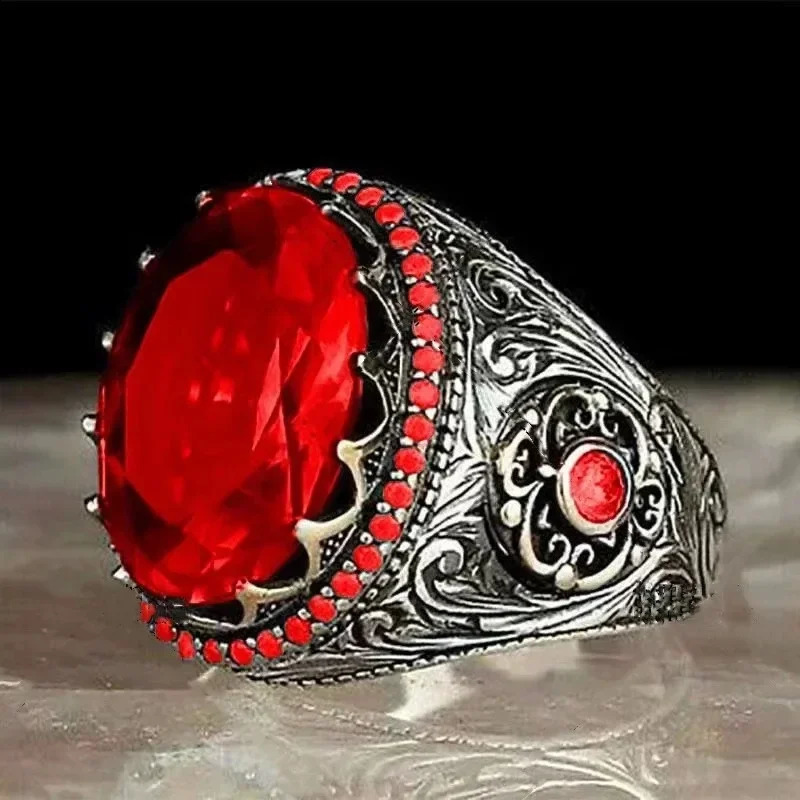Inlaid Red Emerald Mens Ring Turkey Retro Domineering Personality To Attend The Banquet Highquality Jewelry 250909