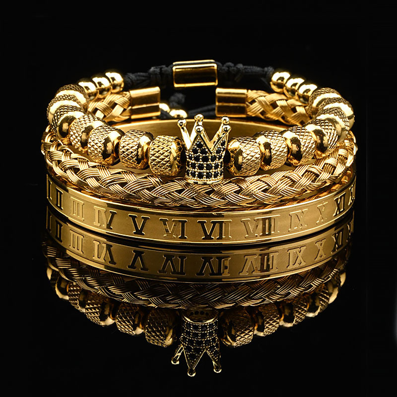 Luxury Brand Designer Jewelry 8Mm Stainless Steel Mesh Pineapple Beads Micro-Inlaid Zircon Crown Braided Bracelet Roman Text Bracelet Set
