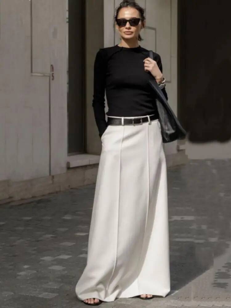 UOOZEE Office Lady Formal Solid Color H-line Skirts 2025 New Spring Summer High Waist Casual Elegant Long Skirt For Women dongdumaoyi