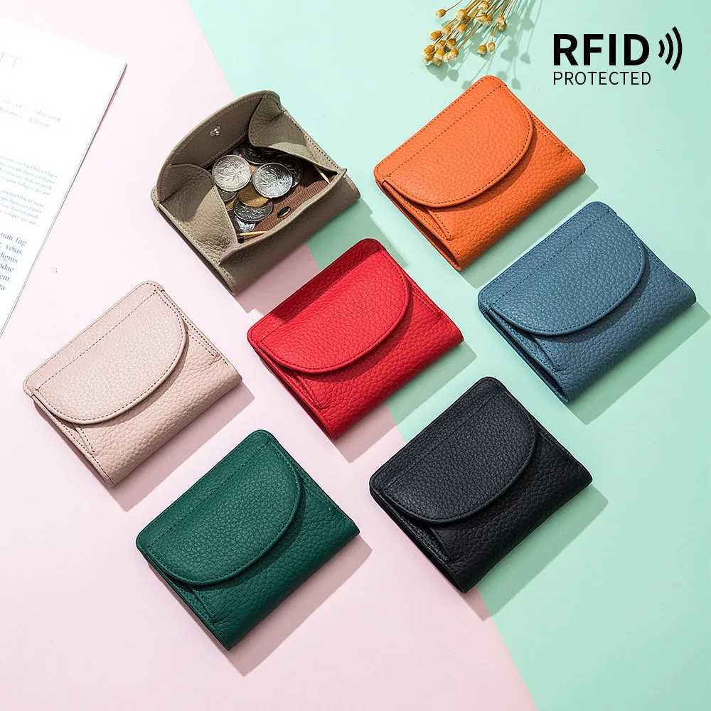 New Women Genuine Leather Mini Wallet RFID Folding Simple Ultrathin Small Soft Cowhide Wallet Female Card Holder Coin Bags W250911