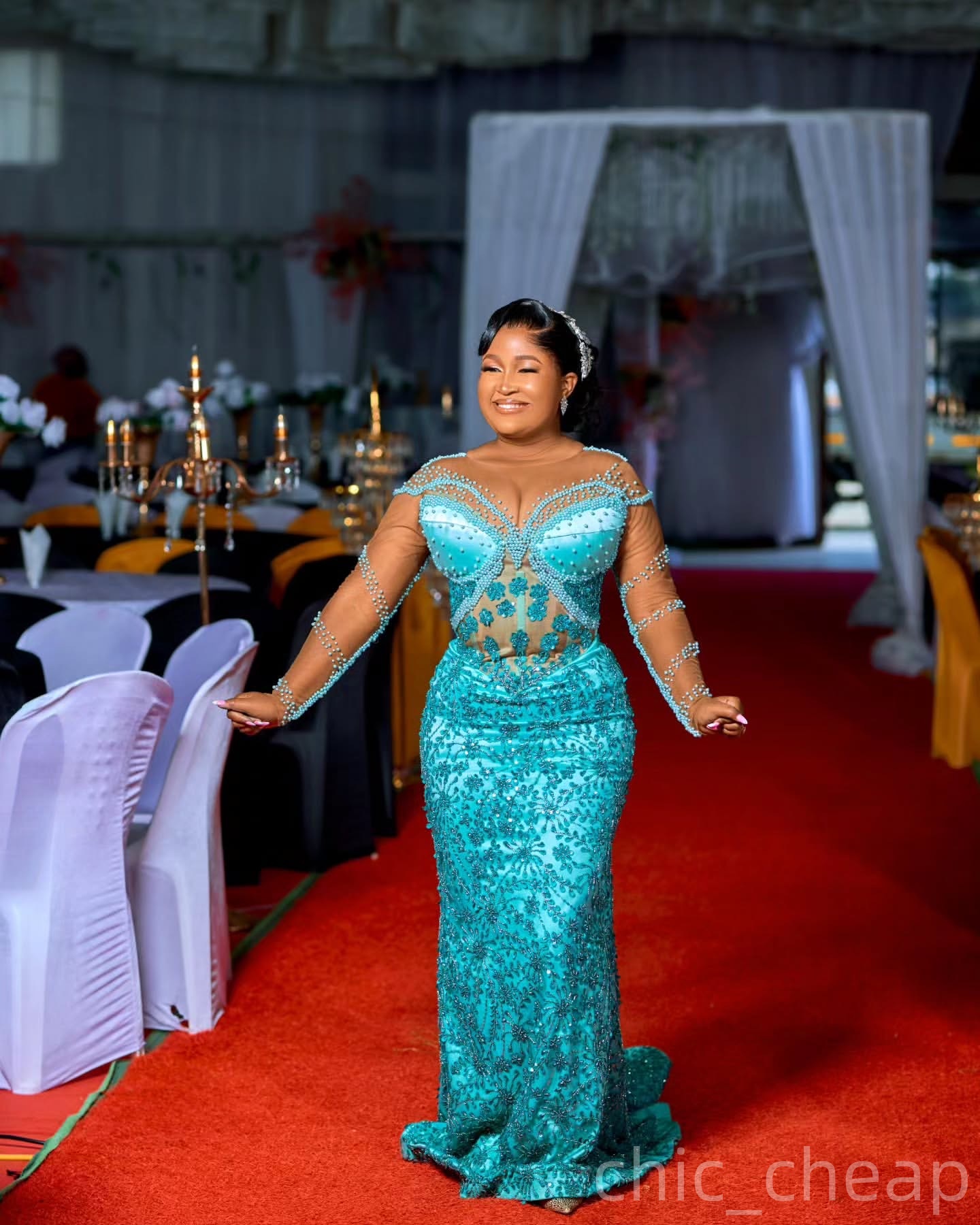 Sky Blue Mermaid Prom Dresses 2025 Pearls Beaded Sequined Sheer Neck Evening Formal Party Second Birthday Engagement Gowns Plus Size Dress For Special