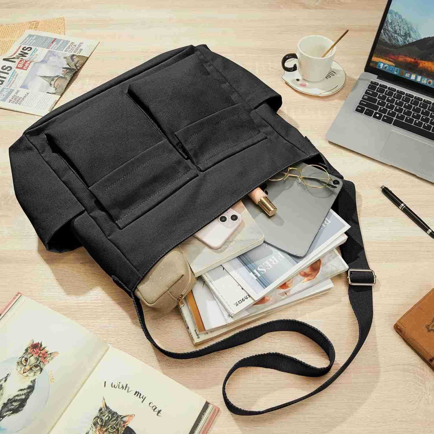 Canvas Tote Bag Messenger Bag Large Crossbody Bag for Women or Men Casual Canvas Shoulder Bag for College Work DailyW250911