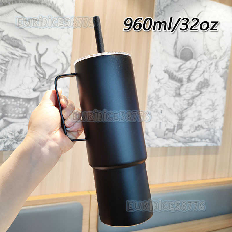 Handle Ice Cup 304 Stainless Steel Large Capacity Insulated Cup Outdoor Car Cup with Straw H250911