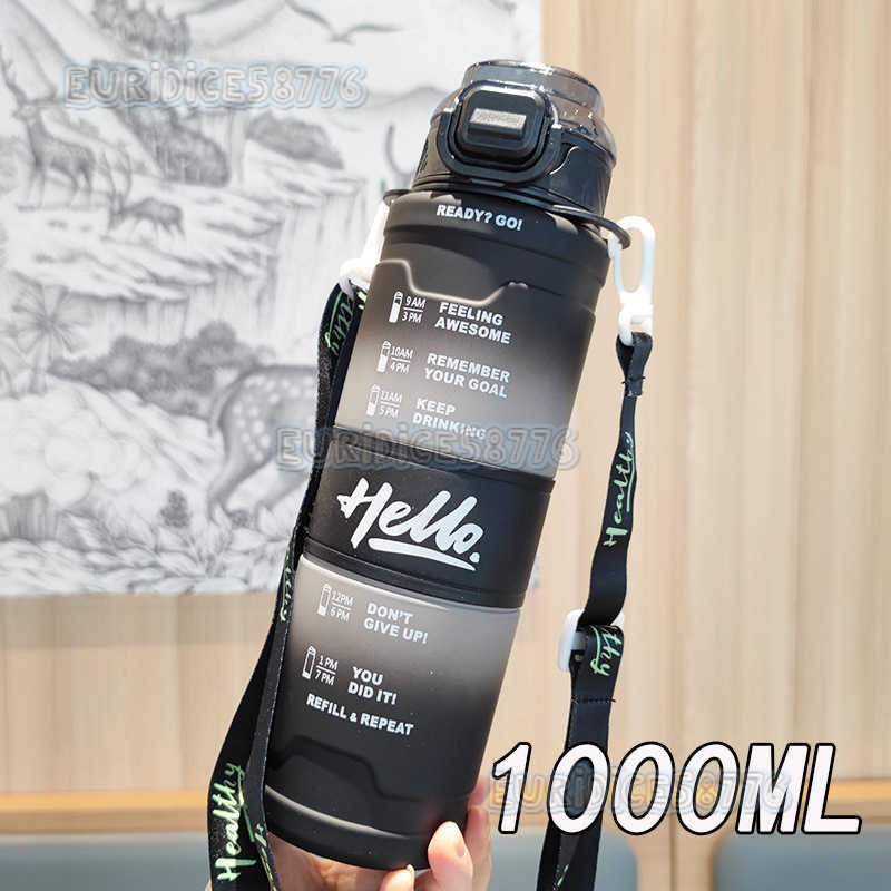 New Gradient Color Space Cup Straw Portable Strap Plastic Water Bottle Outdoor Fitness Sports Water Bottle H250911