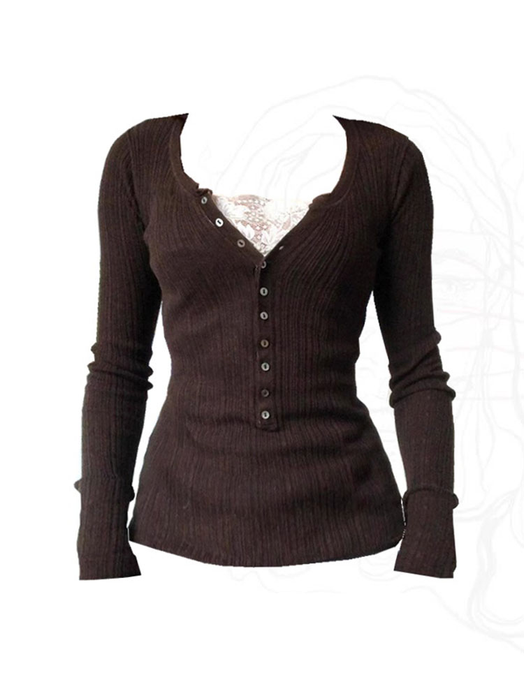 Elevated Vintage Sweater Slim Maillard Brown Pullover Gyaru Autumn Winter Gray Simple V-Neck Knitwear Jumper Casual Thick Warm