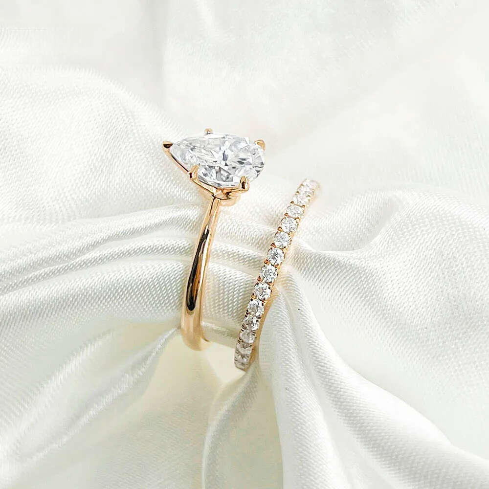 Round Custom Moissanite Rings Women Real Rose Wedding Solid Ring Gold for Couples