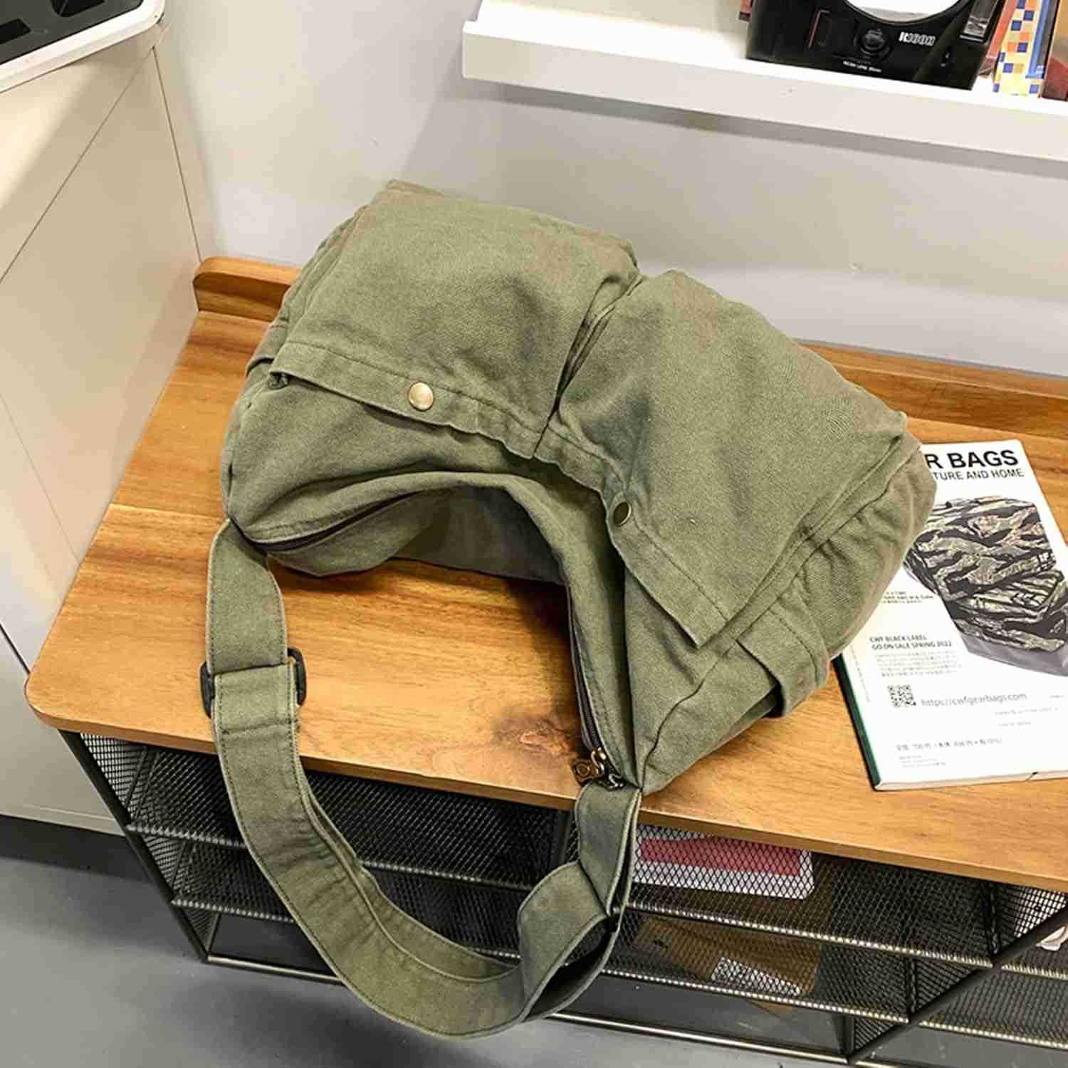 Canvas Messenger Bag Cute Crossbody Tote Bag Shoulder for Women Men for School Aesthetic Hobo with Multiple PocketsW250911