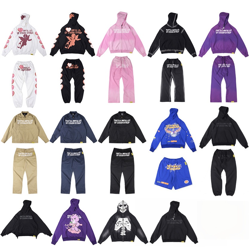 Men's Hoodies 2024 European And American Trendy That's A Awful Lot Of Cough Syrup Sports Leisure Hoodie High Street Thirt Sleeved High Quality Casual Sweatpants fr