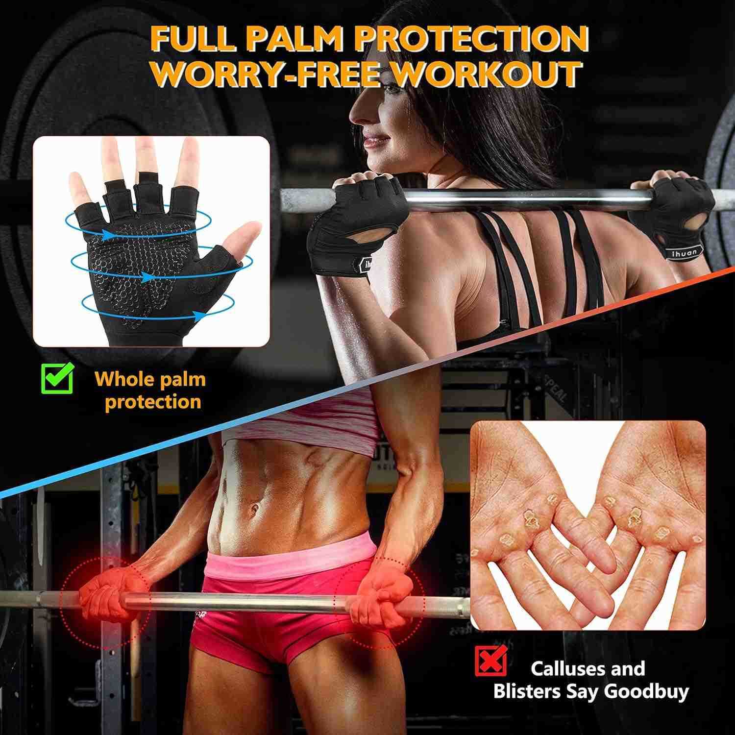New Breathable Workout Gloves for Women Men No More Sweaty Full Palm Protection Gym Exercise Cycling Fitness Weightlifting Pullups Deadlifting RowingW