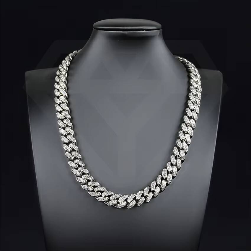 Hip Hop 12mm Miami Cuban Link Chain Bracelet Necklace Iced Out Bling Brass CZ Diamond Cuban Link Chain for Wedding or Gift