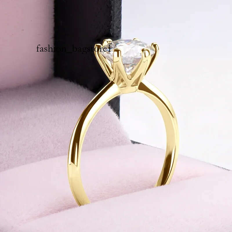 Anziw 0.5-3.0CT Moissanite Solitaire Ring Sier 14K Gold Plated Wedding Engagement Band For Women Jewelry with Certificate