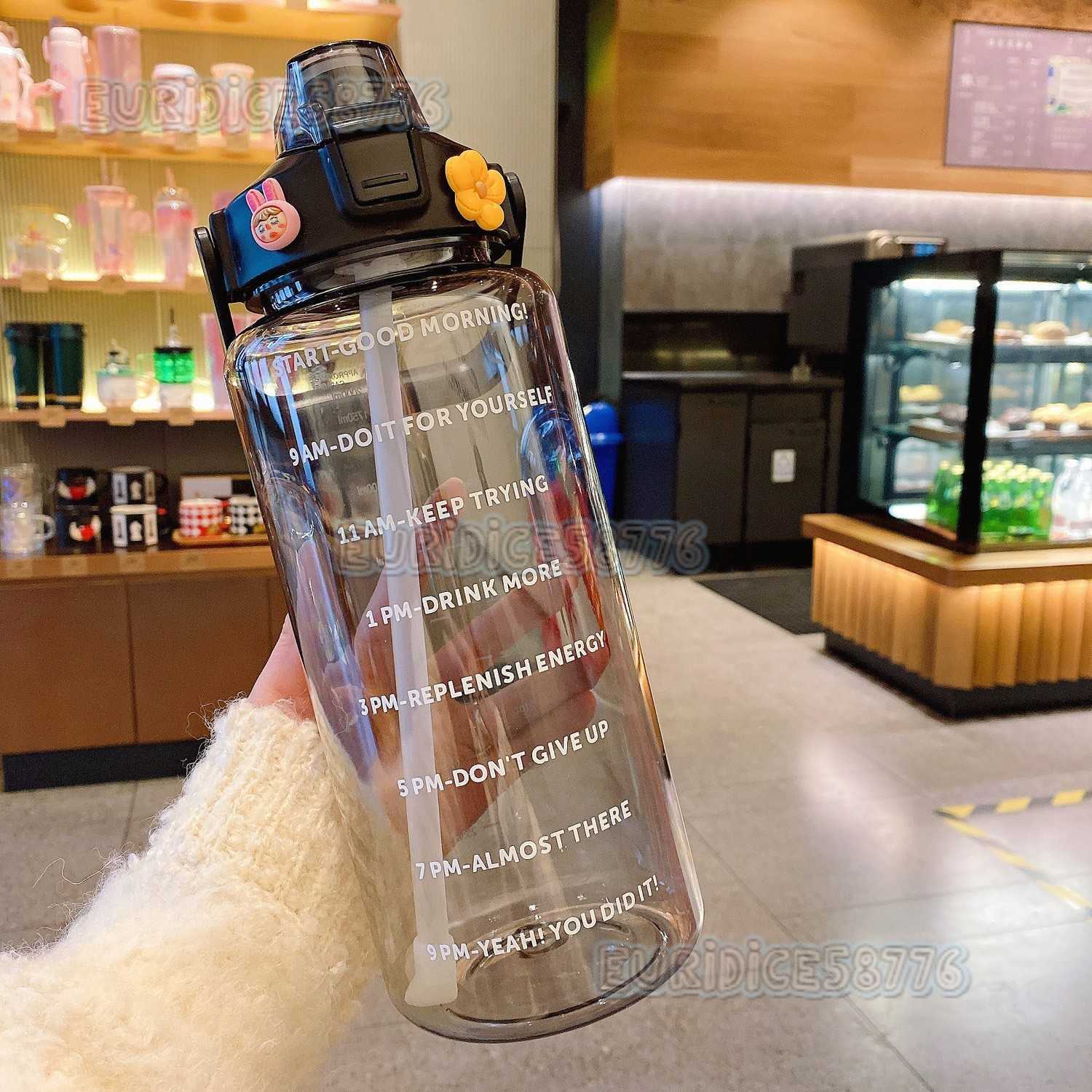 Largecapacity Space Cup with Time Scale Straw Outdoor Portable Plastic Cup Sports Large Water Bottle for Men and Women H250911