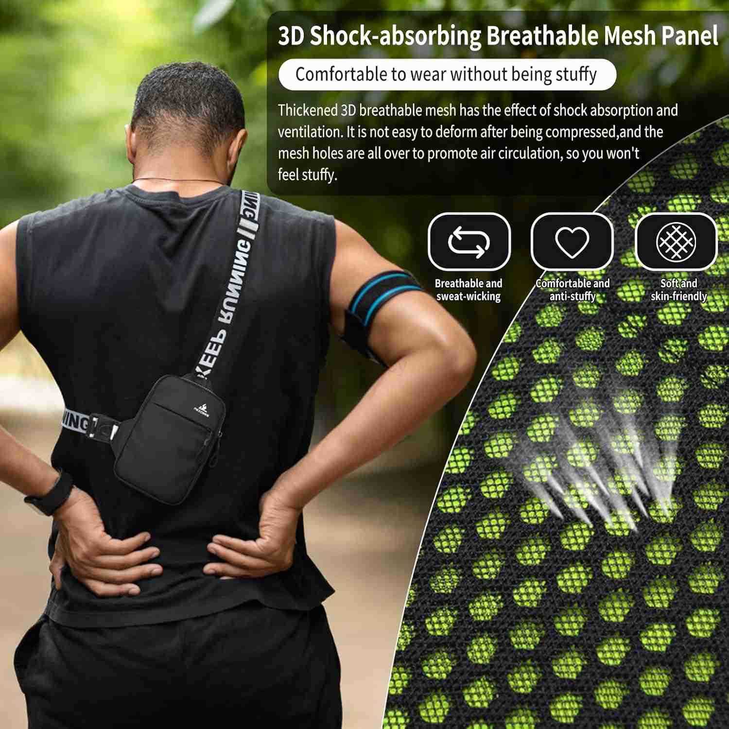 Mini Crossbody Sling Bag Chest Bag Dual Pocket Water Resistant Fanny Pack Running Phone Holder for Men Women Workout Travel BlackW250911