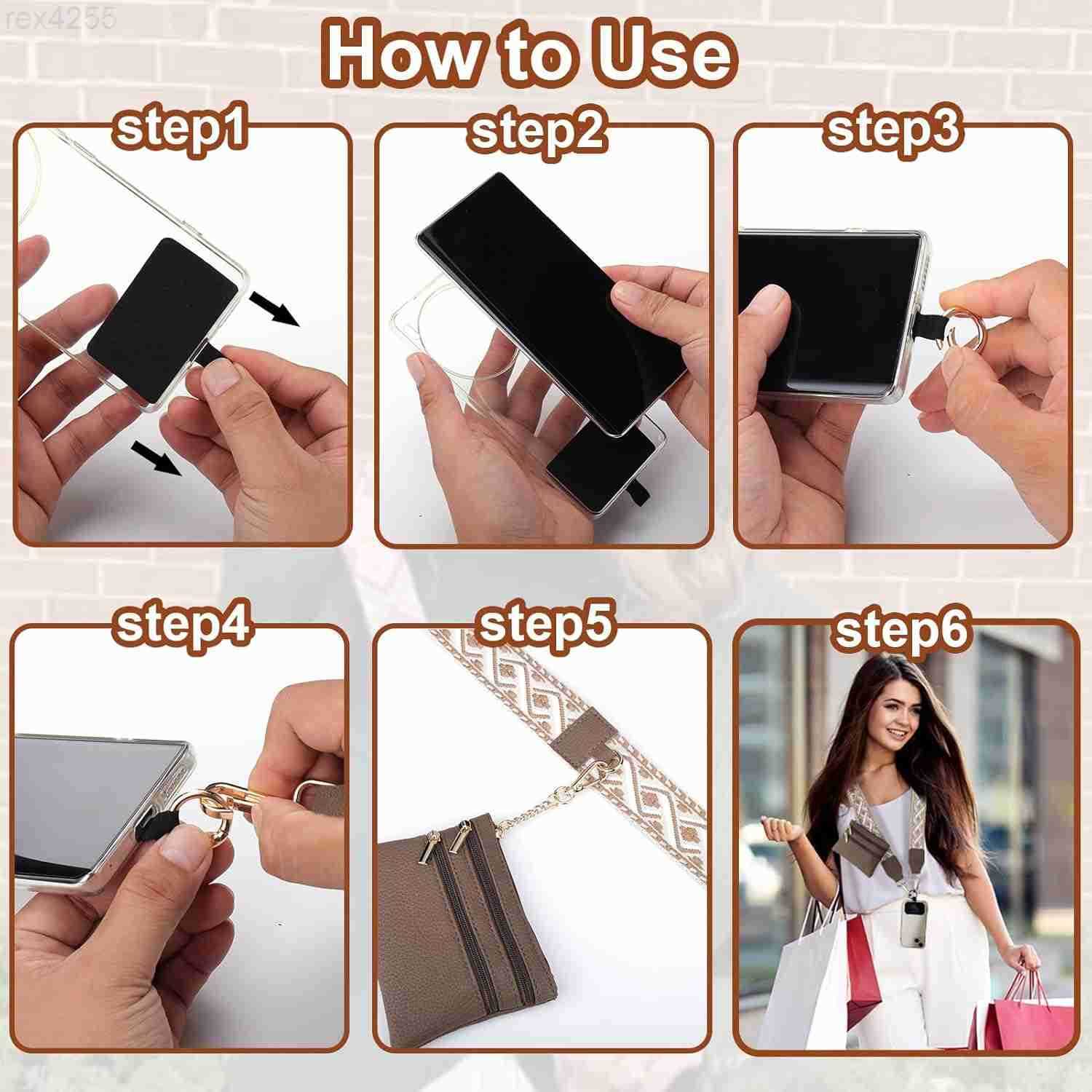 Clip and Go Strap for Phone with Wallet Crossbody Phone Strap with Zippered Wallet Adjustable Anti Theft Cellphone Lanyard for Women Cellphone Chain A