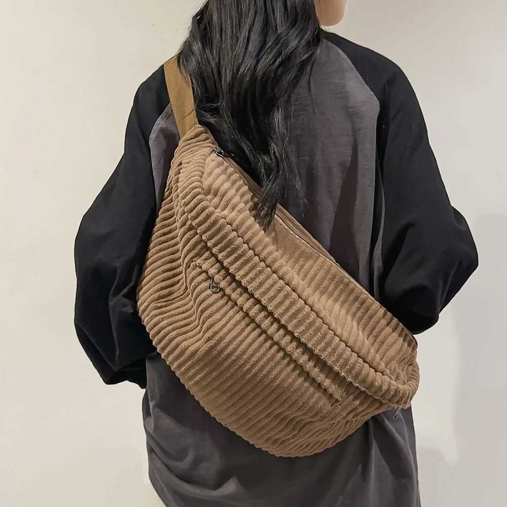Corduroy Casual Sling Bag Solid Color Fashion Waist Bag Stylish Sports Bag Adjustable Wide Strap Multipockets for Men Women Z250911