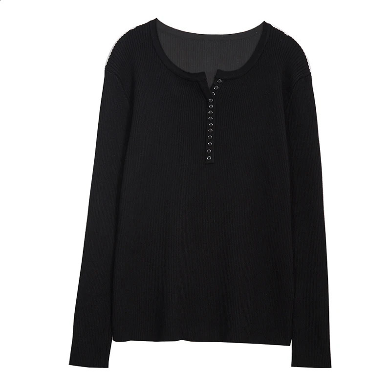2026 Knitted Women Sweater Button Vneck Pullovers Autumn Basic Sweaters for Female Pullover Slim Solid Bold Stripes Tops 250911