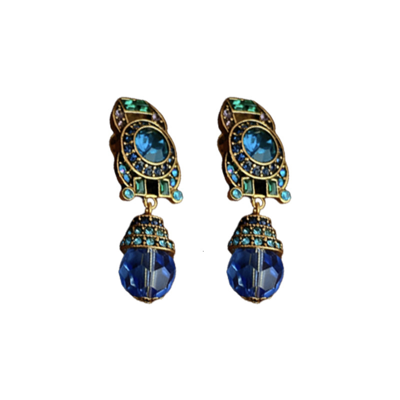 Luxury Brand Designer Jewelry Vintage Blue Diamond-Studded Water Drop Ear Clips Retro Niche Non-Pierced Ear Cuffs Personality Ear Jewelry Wholesale