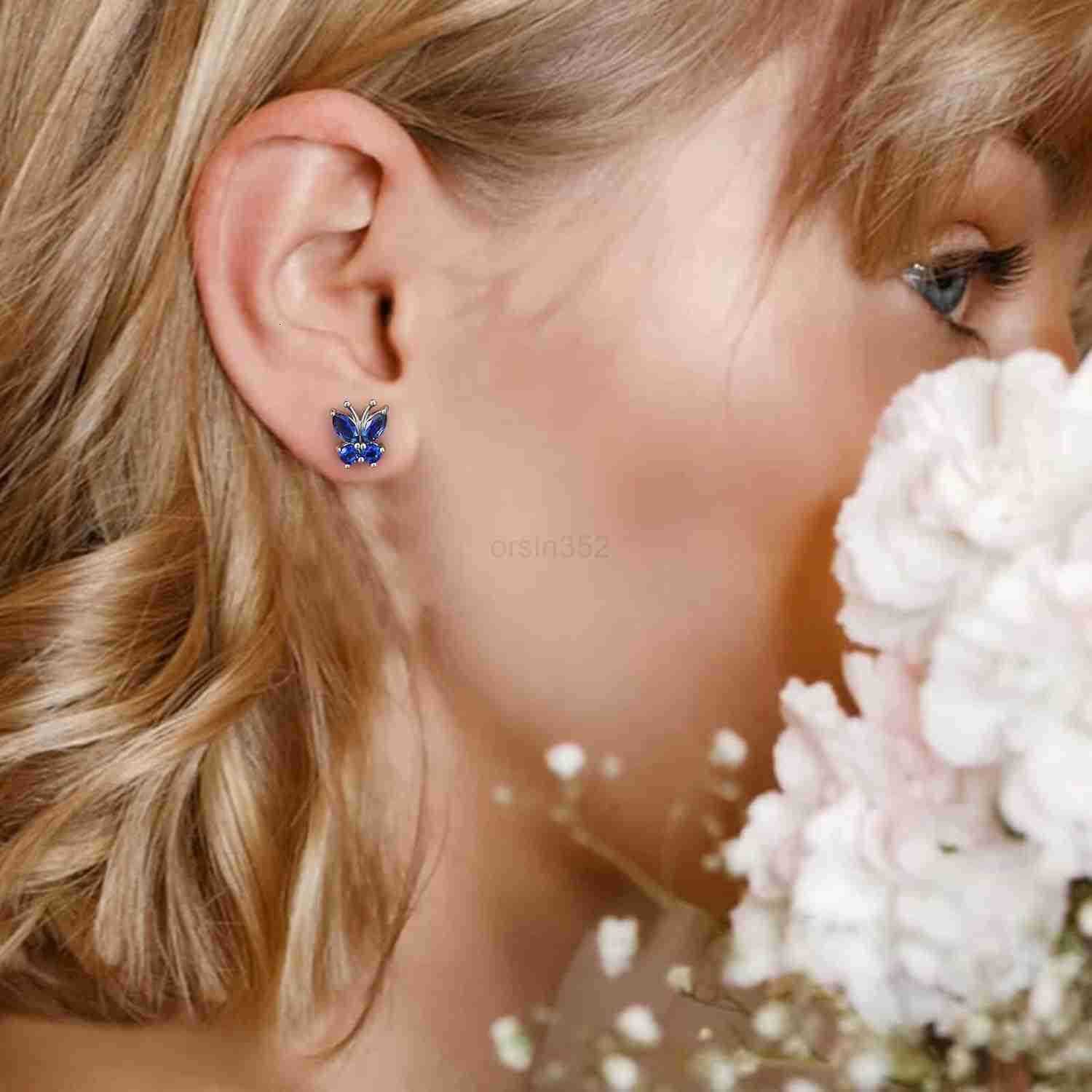 Sterling Silver Butterfly Earrings for Women Dainty Cute Birthstone Studs Hypoallergenic Jewelry Great Birthday GiftW250911