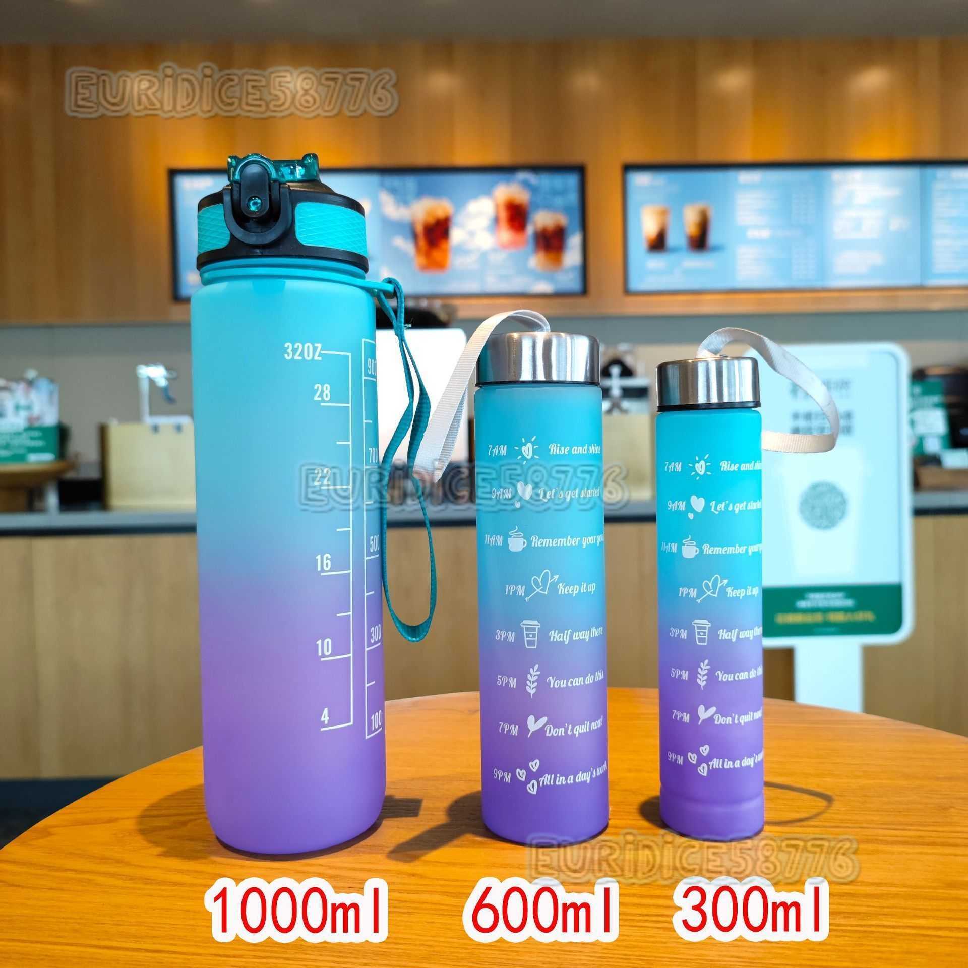 Gradient Color Threepiece Set Space Cup Summer Frosted Sports Water Cup Portable Strap Duckbill Straw Plastic Cup H250911