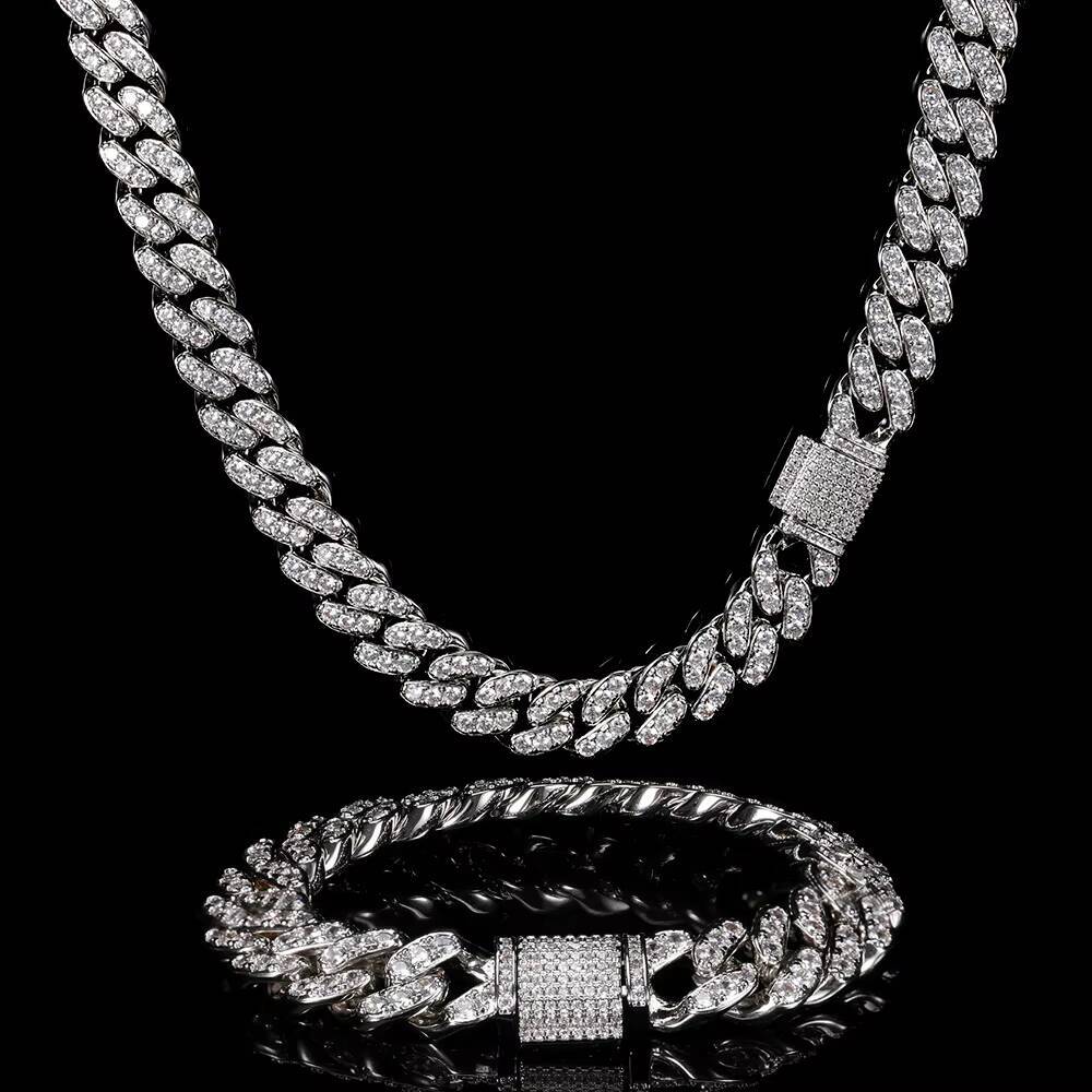 NUOYA 12mm Hip Hop Iced Out Cuban Link Chain Micro Pave Bling CZ Cuban Chain Necklace for Women