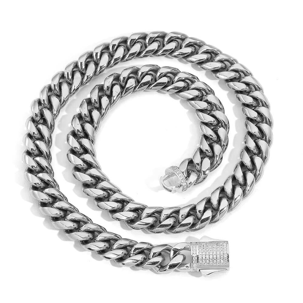 Nuoya 8/10/12mm Hight Quality Cuban Link Chain Stainless Steel Jewelry Iced Out Clasp Silver Gold Plated Curb Chain Necklace