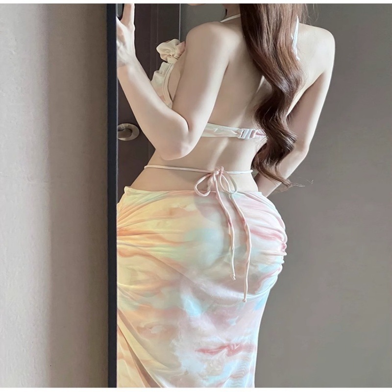 2025 New Two-Piece Bikini Swimsuit for Women, High-End Three-Piece Set, Sexy Long Skirt, Underwire Push-Up Vacation Swimwear