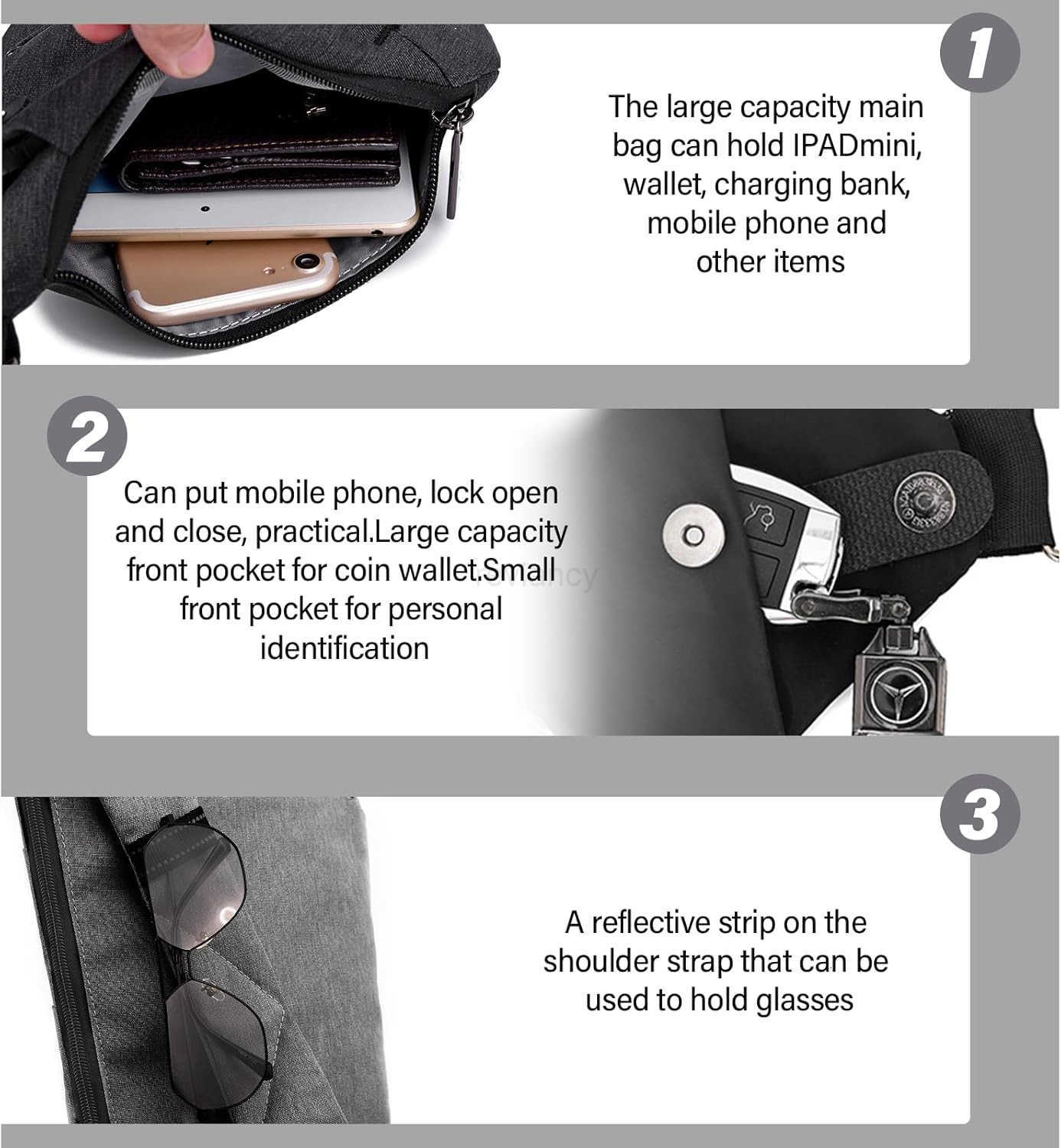 Sling Bag Anti Theft Crossbody Bag Men and Women Small Sling Backpack Shoulder Bag for Travel Hiking Sport DaypackBLACK RightW250911