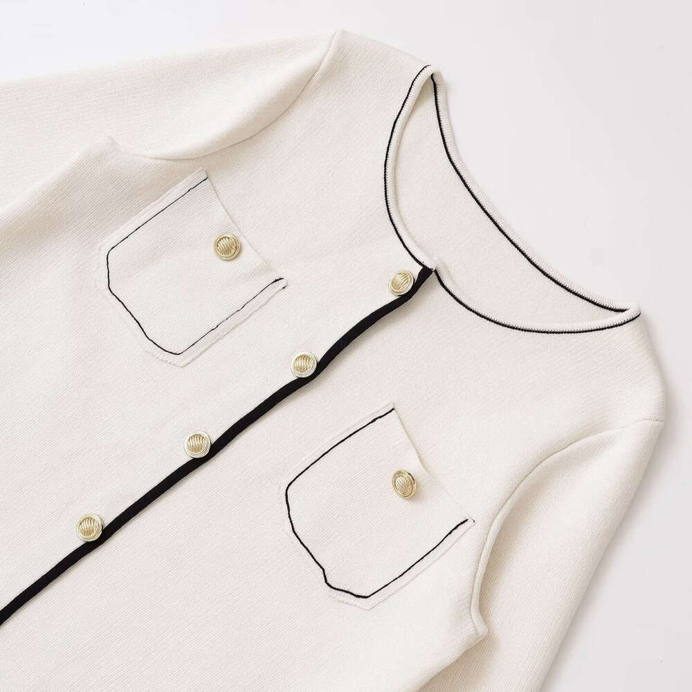DHEssentials Z Commuting Little Chanel Style Knitted Long Round Neck Short Sleeve Waist-Cinching Slimming Elegant Dress