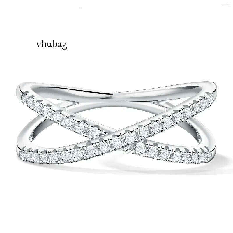 Cluster Rings X-Cross Ring Sterling Sier D Color Moissanite Dia For Women Gold Plated Wedding Eternity Fine Jewelry