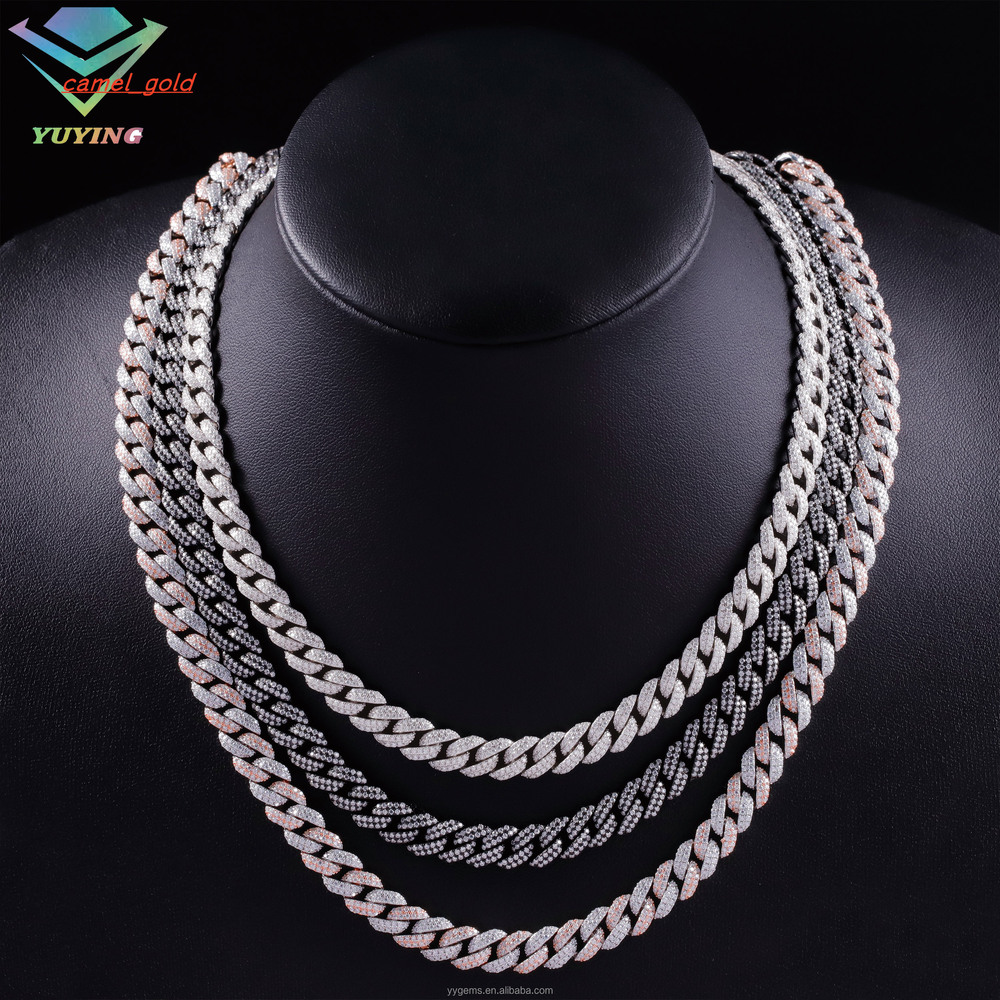 Fashion Jewelry RTS 9mm Solid Silver Cuban Link Chain Iced Out Brilliance VVS Moissanite Necklace