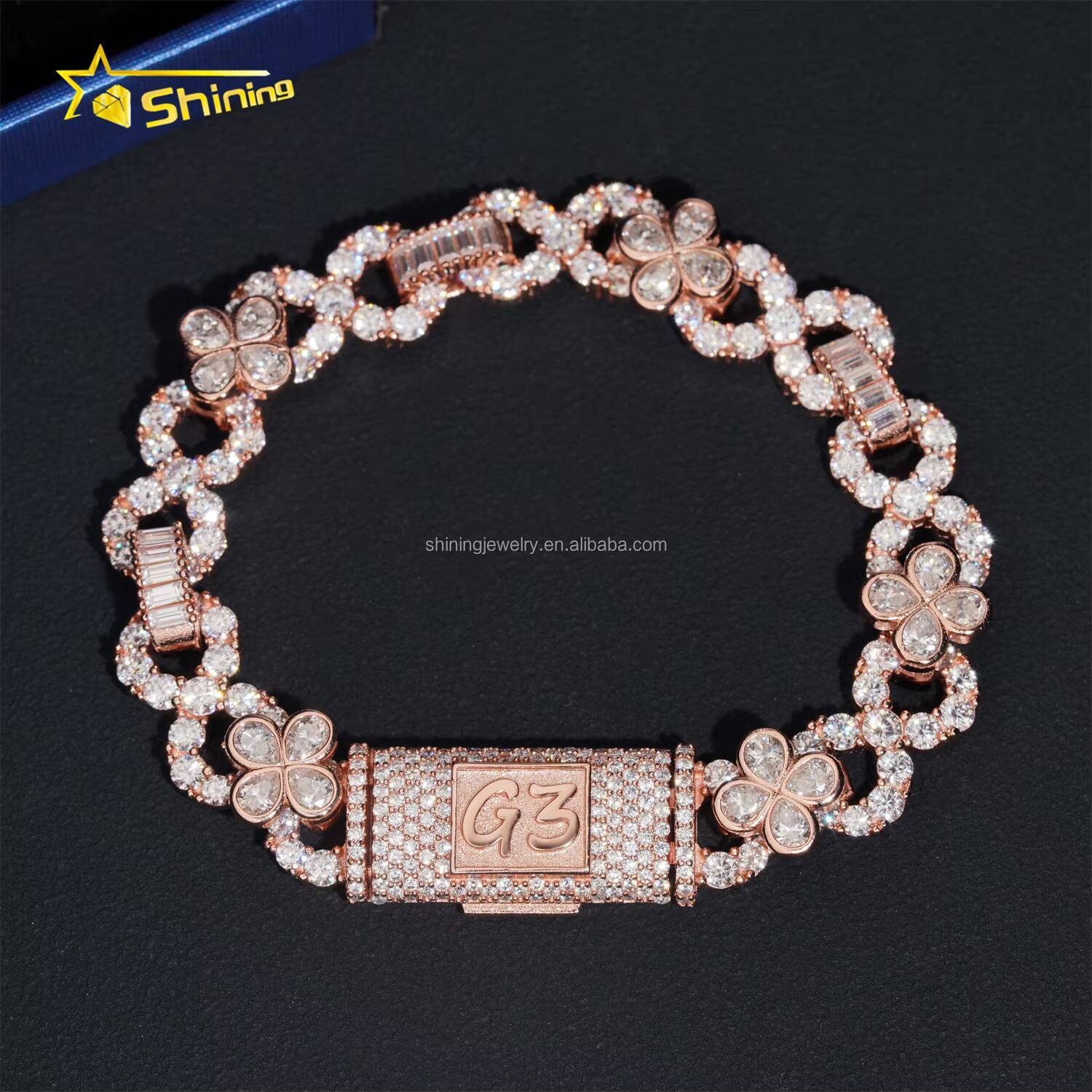 Custom Unique Design Name Lock Hip Hop 10mm PearBaguette VVS1 Moissanite Diamond Iced Out S925 Silver Infinity Cuban Bracelet