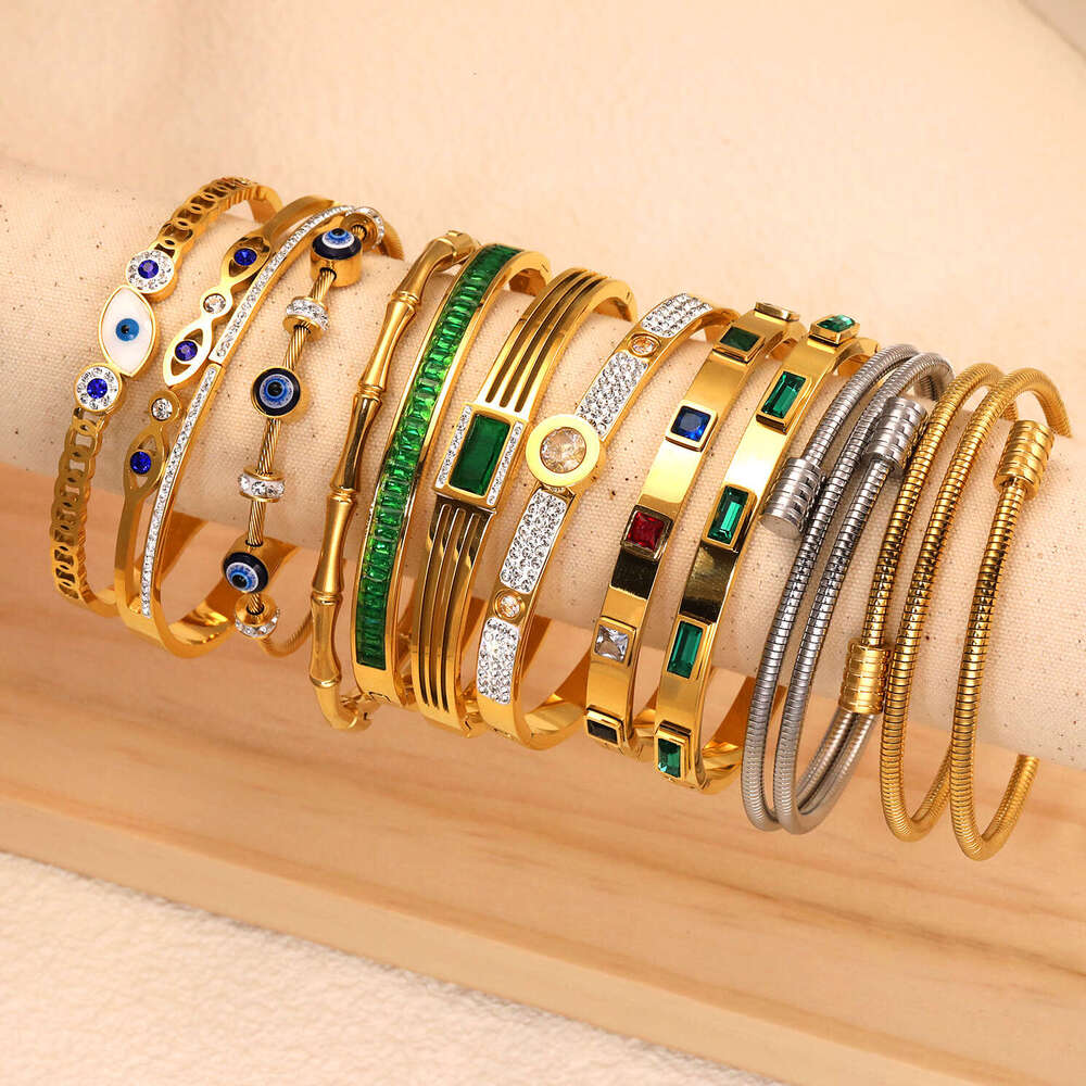 new gold tone bracelet designer bracelet for women Luxury Jewelry Titanium steel bead string eye zircon closed spring buckle bracelet single row tenni