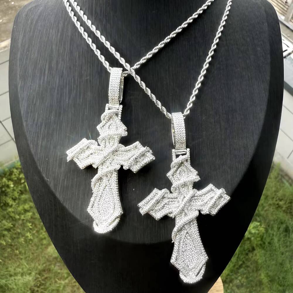 Men's Hip Hop 5A Moissanite Cross Pendant Necklace 925 Silver White Gold Jewelry for Wedding Engagement