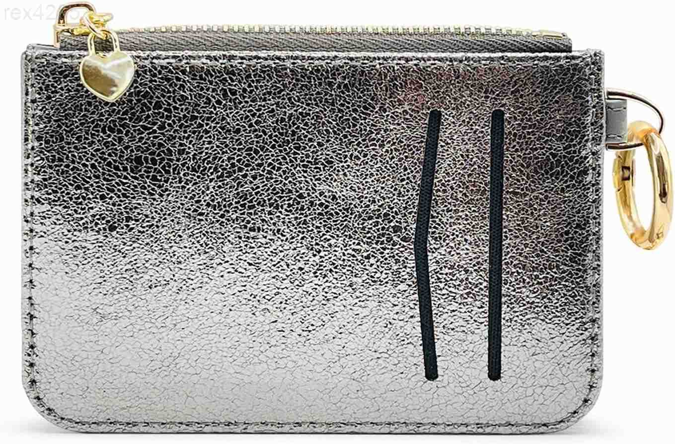 Key Chain Wallet Women Credit Card Holder for Women with Metal Key Chain Ring for Car KeysLadies Mini Purse with ID Window and Zipper Pocket GreyW2509