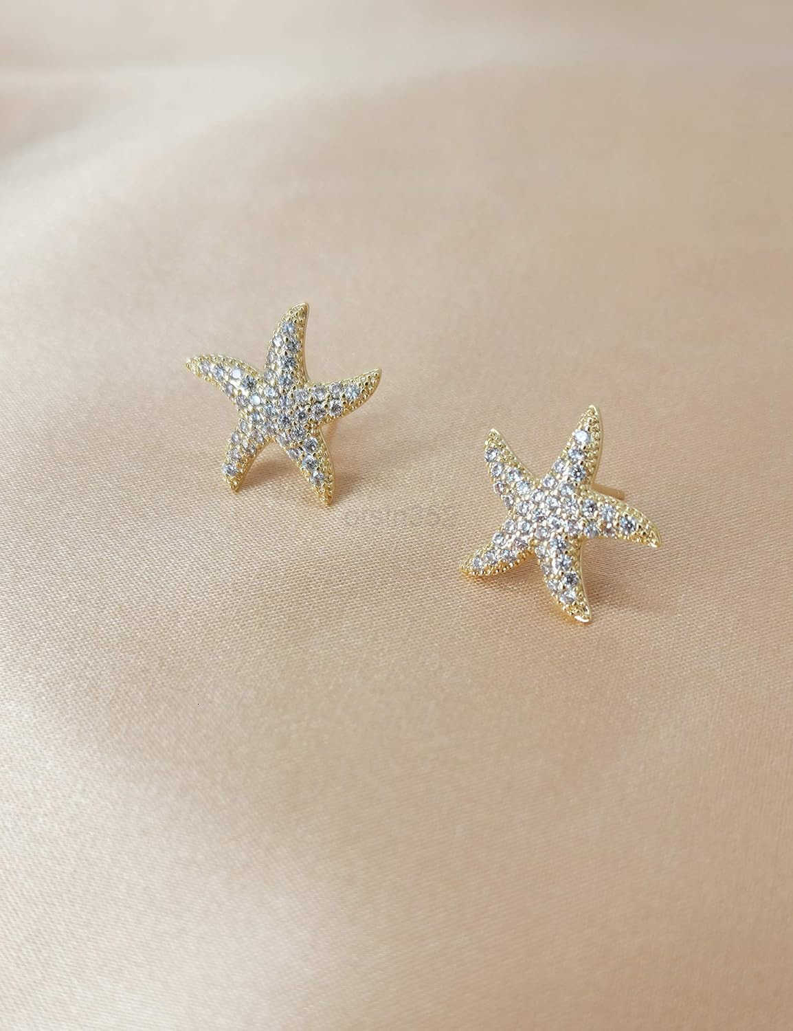 Stud Earrings for Women CZ Paved Starfish Stud Earrings Charm Starfish Earrings Plated in 14k GoldWhite GoldW250911