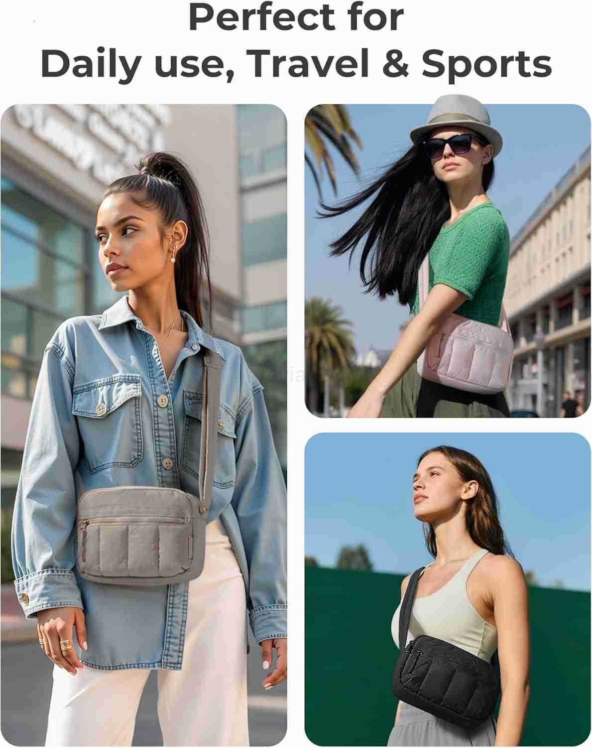 Cross Body Purse Mini Crossbody Bags for Women Travel Purse Puffy Shoulder Handbag Wallet with RFID Blocking SlotsW250911