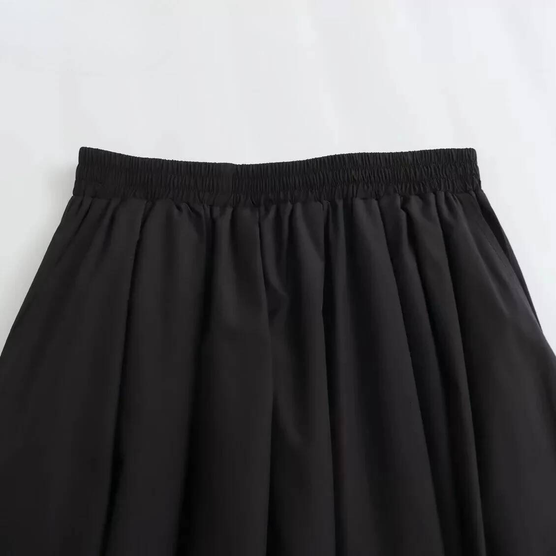 Mooyufon Women's Fashion Spring New Black Wide Pleated Swing Vintage Chic Female High Waist Elegant A-line Long Skirt Mujer dongdumaoyi