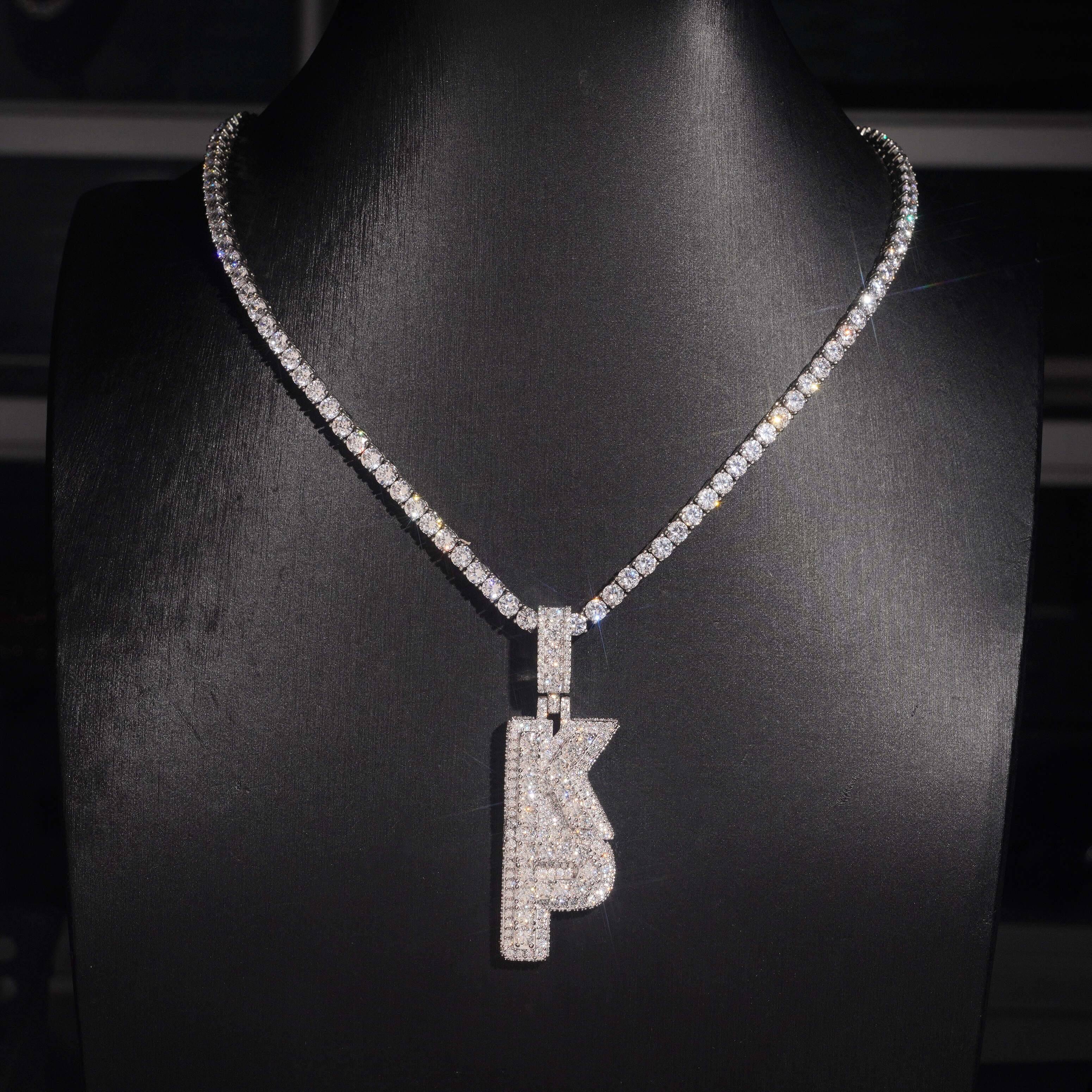 Iced Out Buss Down 925 Silver VVS Moissanite Diamond Vertical Name Letter Pendant Custom Pendant