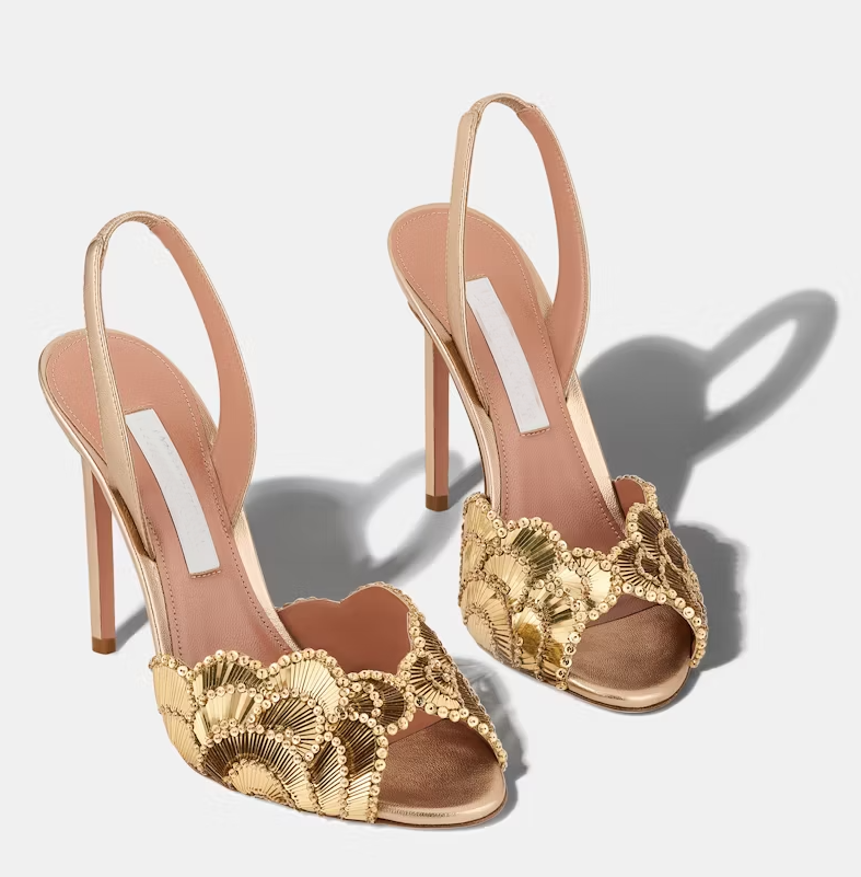 Elegant Bridal Wedding Women Ce Soir Sandals Shoes Sequins & Crystals embellished Scalloped Metallic High Heels Lady Peep-toe Party Wedding Dress Sandalias