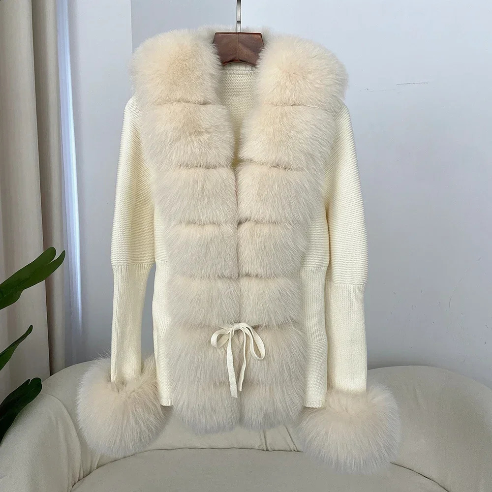 y Patchwork Knitted Sweater Bandage Fur Cardigan Detachable Collar Jacket Coat Autumnwinter Womens 250911