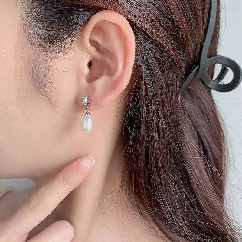 KAMMY 8-8.5mm Freshwater Pearl Fashion Designer Sier Moissanite Vintage Drop Earrings for Women