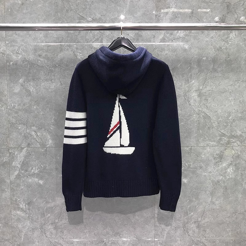 Back sailing cardigan Maillard color zipper hoodie four-bar sweater men's and women's same style jacket hooded cardigan