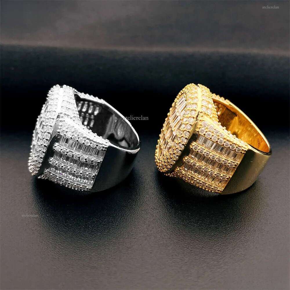 Hip-Hop Sier Inlaid D Color VVS Baguette Moissanite Ring Unisex Fashion Trend Full Dia